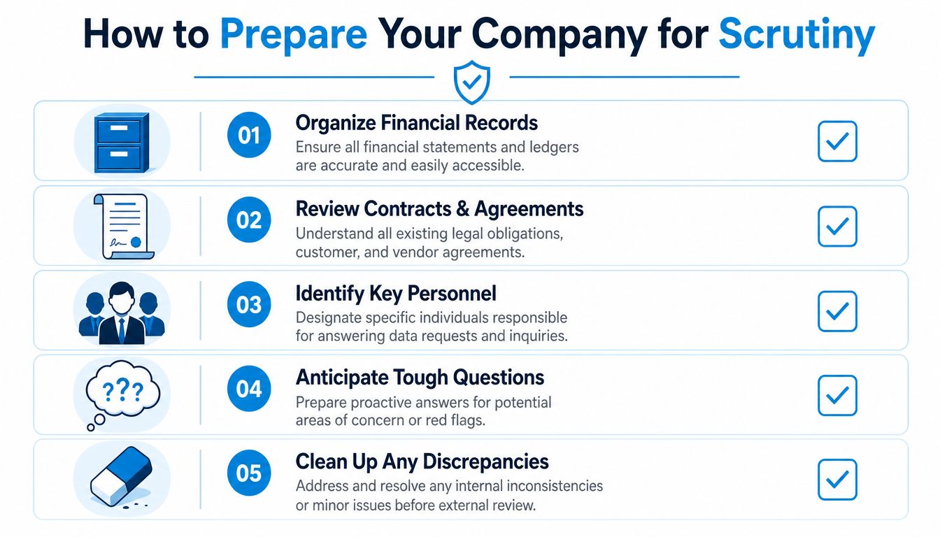 A five-step checklist for preparing a company for financial scrutiny and regulatory review.