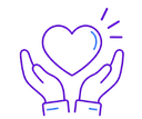 Icon of hands holding a heart, representing client care