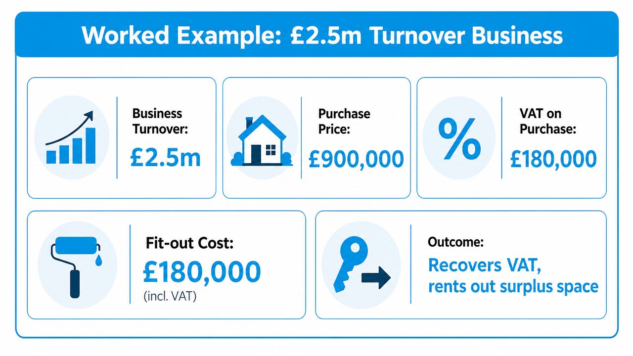 An infographic showing a worked example of VAT recovery for a business with 2.5 million pound turnover.