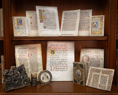A display of medieval illuminated manuscripts and antiquarian books from Tom W. Ayling Ltd's collection